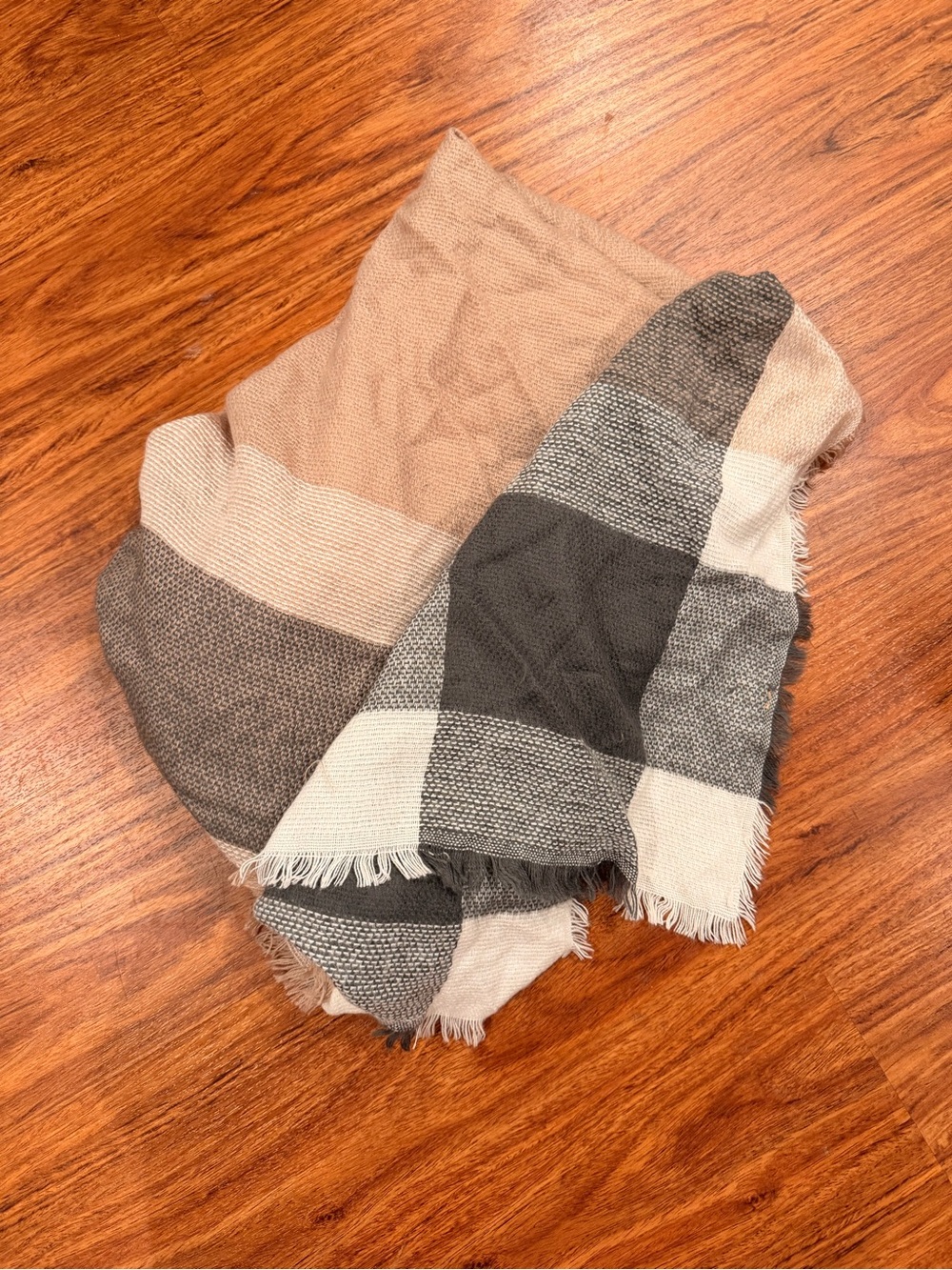 Cozy Neutral Pink and Grey Plaid Blanket scarf/ shawl